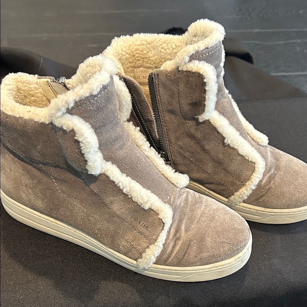 Prada grey suede Shearling Ankle Boots